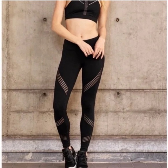 ALO Yoga Black Sheer-Inset Mesh Leggings Hi Rise - Picture 1 of 13